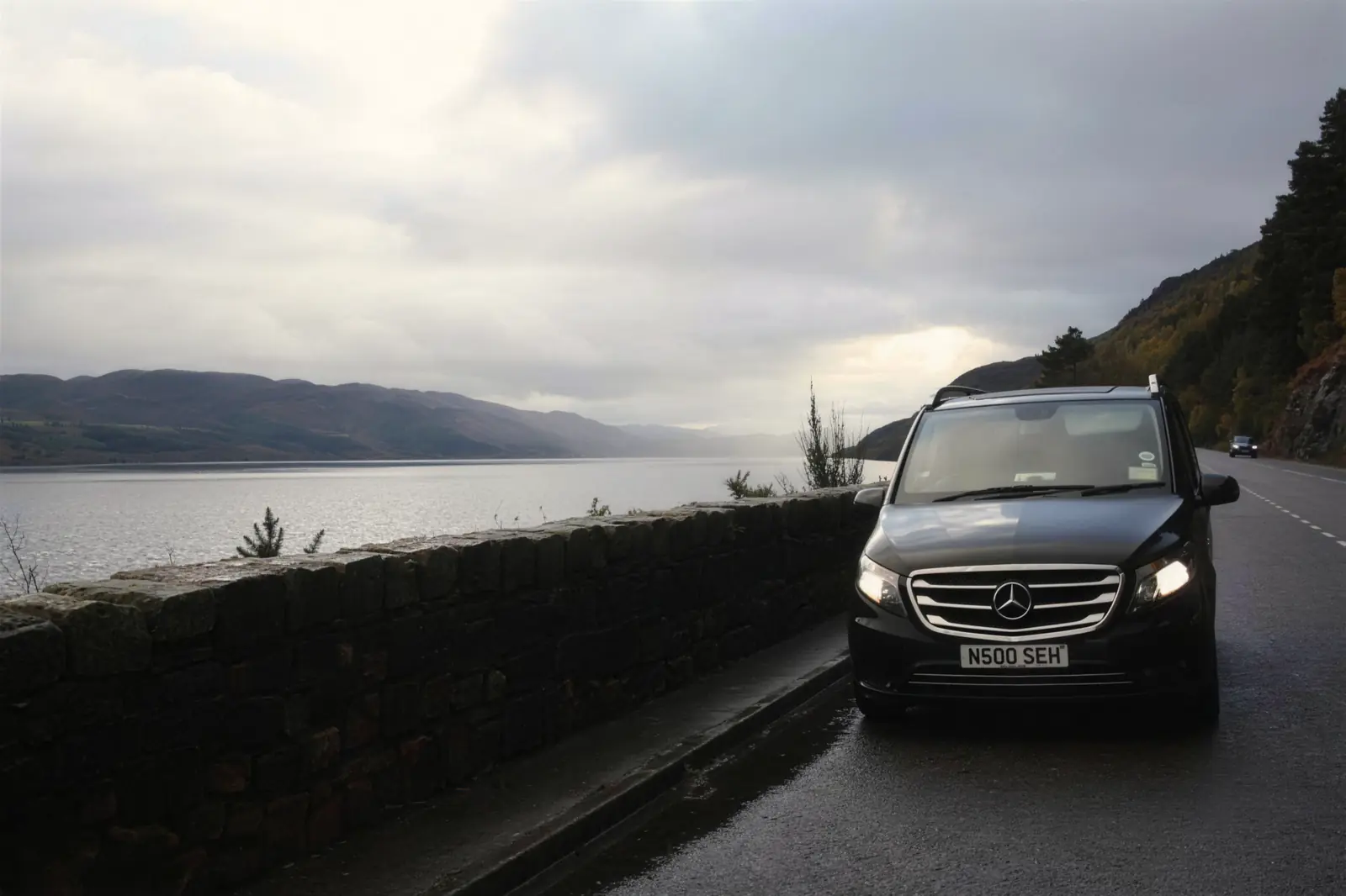 Vito on a lochside road at dusk